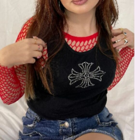 Virghoes Biker Cross Tank Blingy Tee Black Size Small - Picture 12 of 13